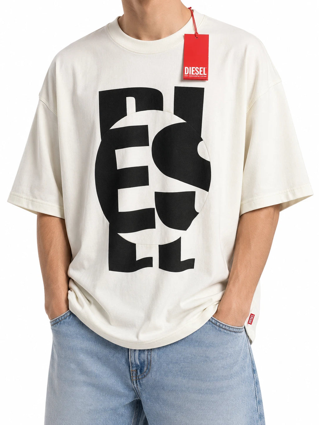 DIESEL T-Boxt-Circle Mens T-Shirt M White Oversized Crew Neck Short Sleeve