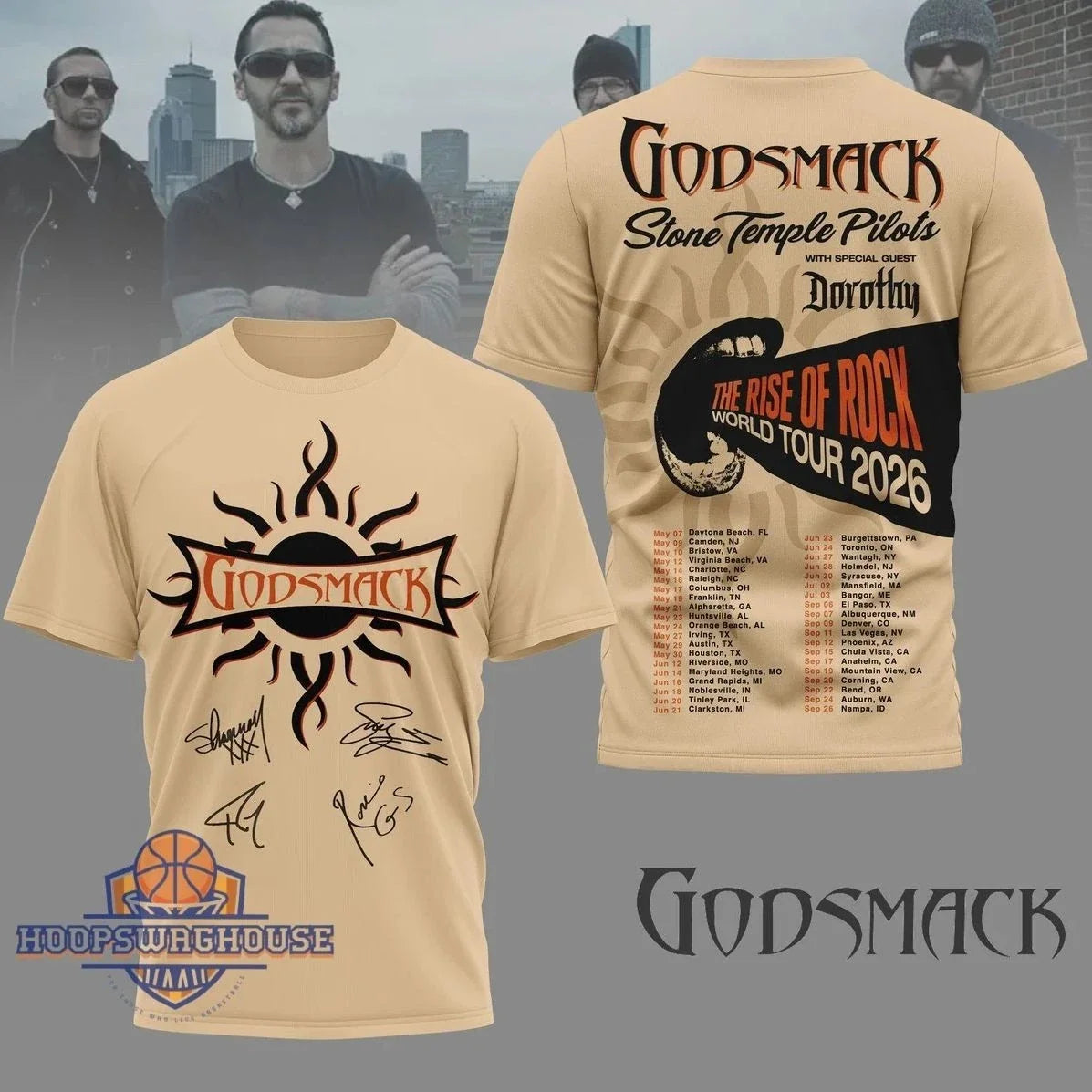 Godsmack The Rise Of Rock World Tour 2026 Signatures AOP T-Shirt