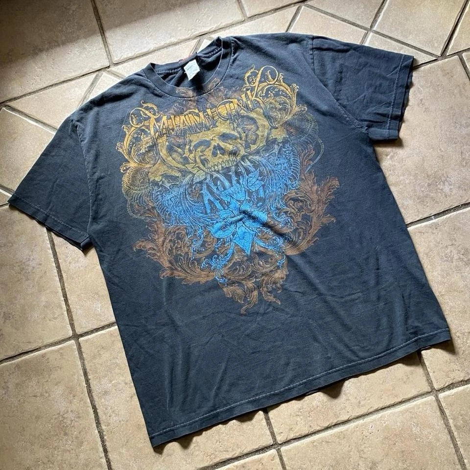 Y2k Grunge Miami Ink Skull Graphic Shirt Size Xlrg Mens Black