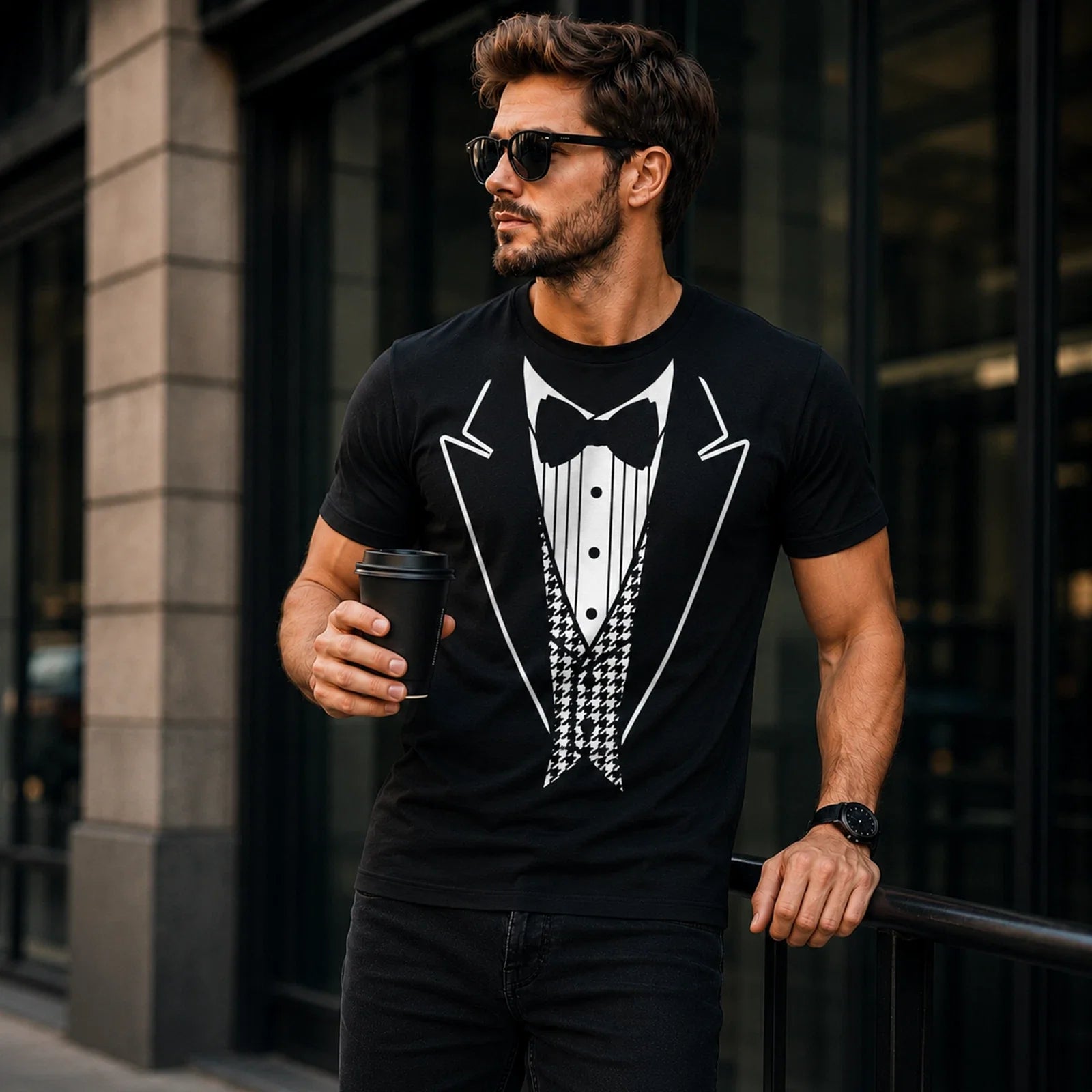 Tuxedo Print T Shirt, Formal Suit Graphic Tee
