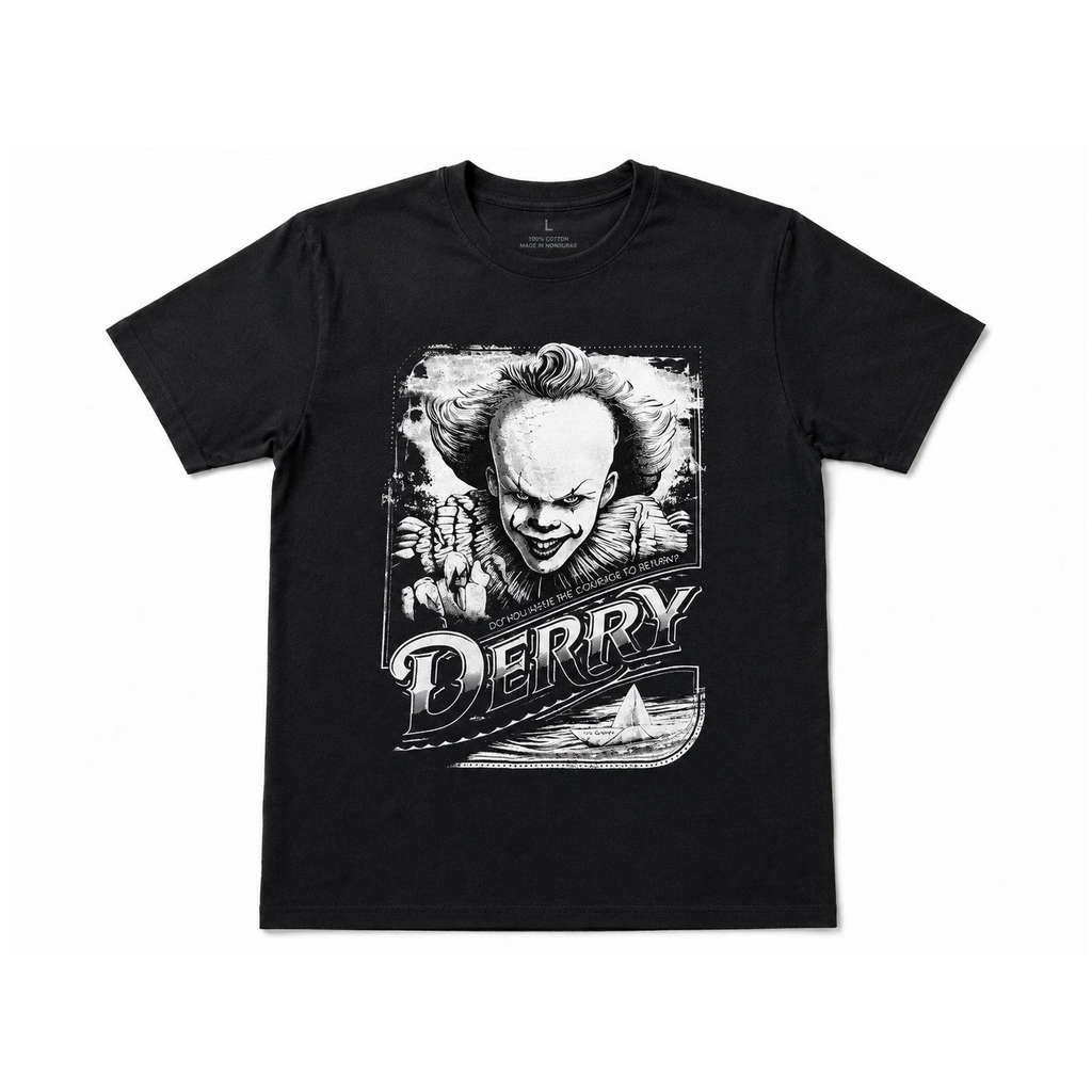 IT Pennywise Horror Graphic T Shirt Mens Large Black Stephen King Movie Tee
