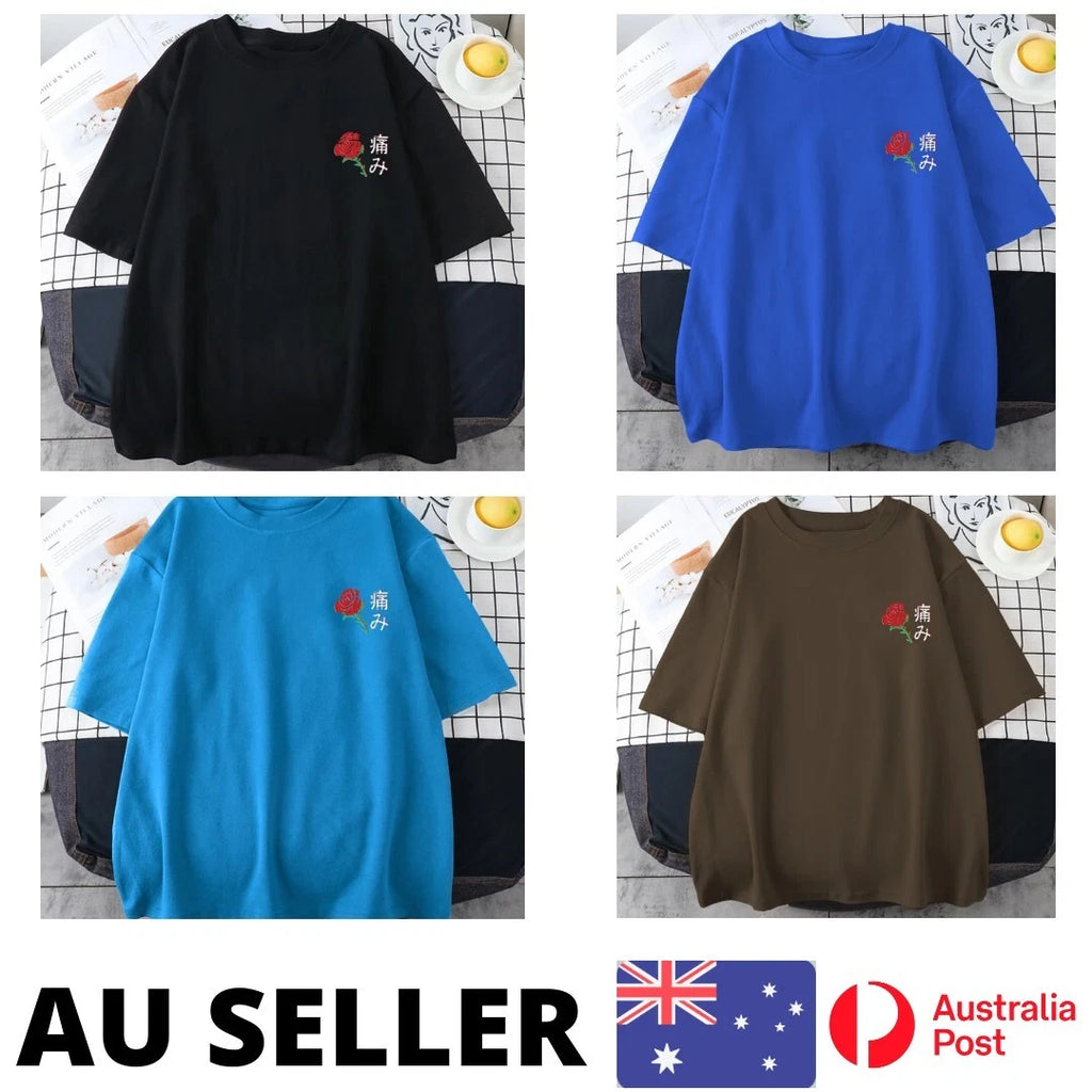 Japanese Aesthetic Rose Shirt Mens Cotton T-Shirt - AU Stock