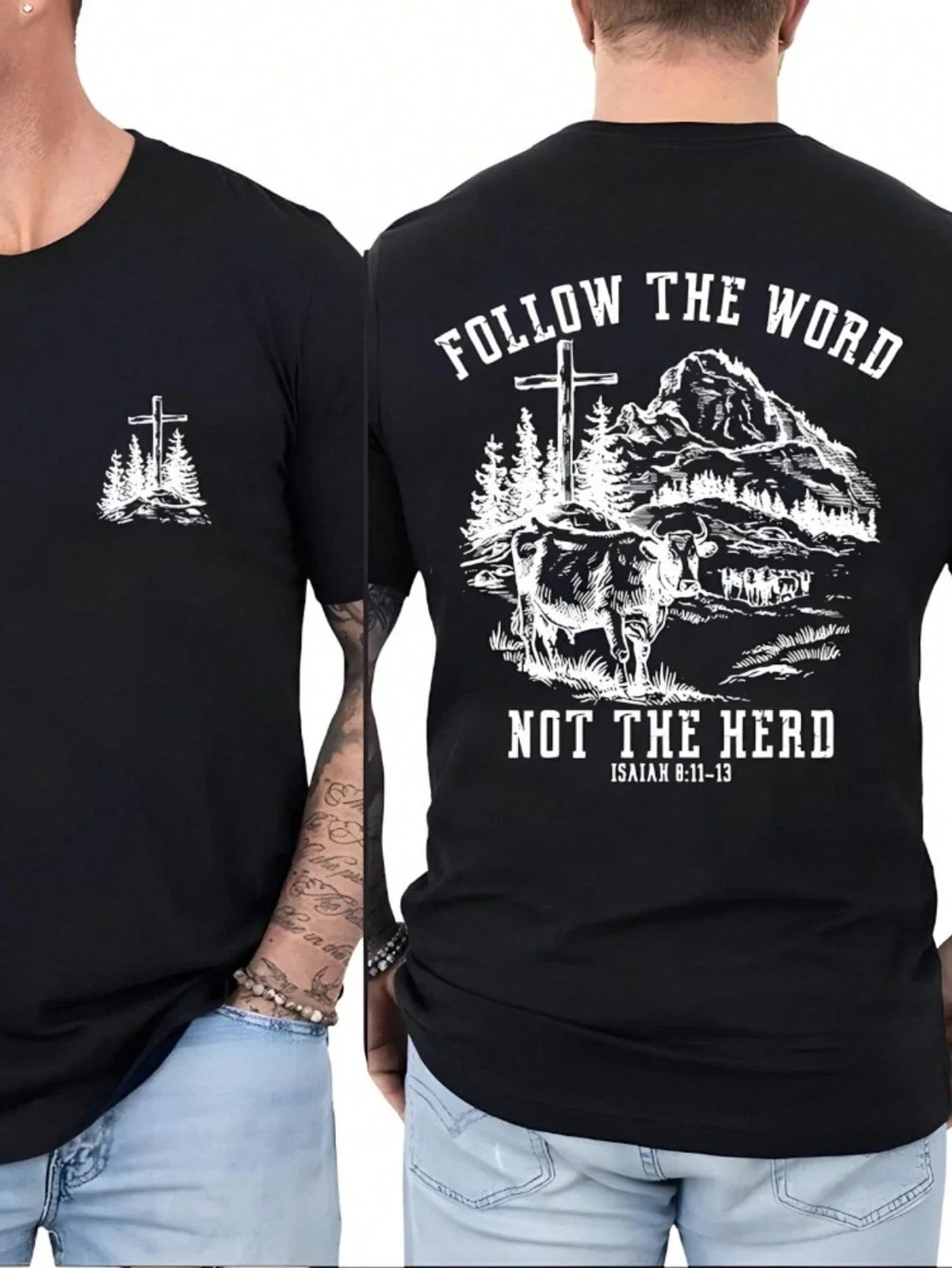 Men's Faith Follow The Word Not The Herd Double-Sided Christian Graphic Tee