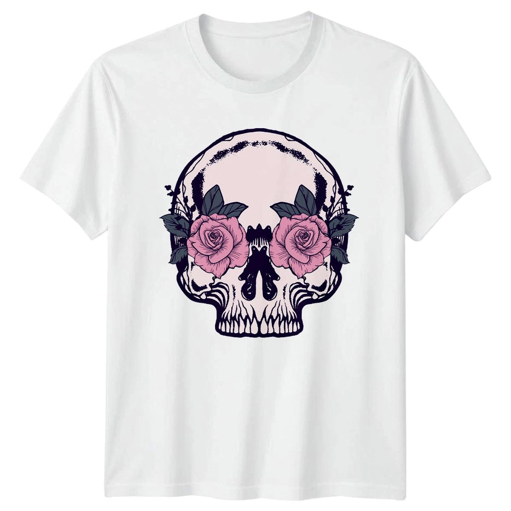 Romantic Gothic Rose Skull Womens T-Shirt Floral Skull Gothic Birthday
