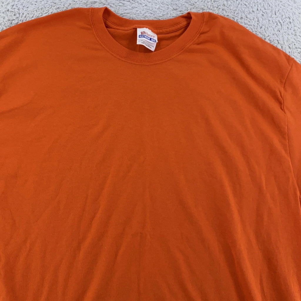 Vintage 90s Blank Orange T-Shirt Mens Large Hanes Heavyweight 50/50 Crewneck Tee