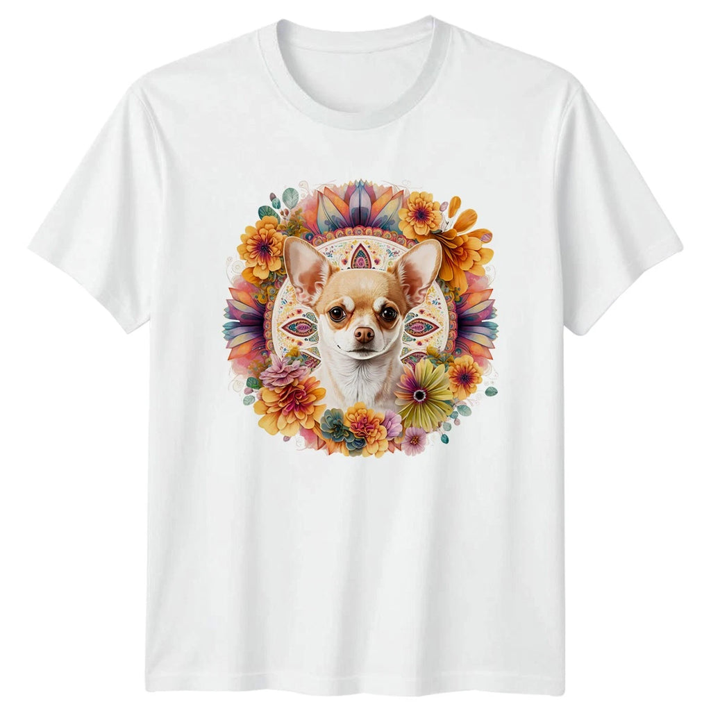 Womens Chihuahua T-Shirt Bohemian Floral Dog Birthday Gift For Her