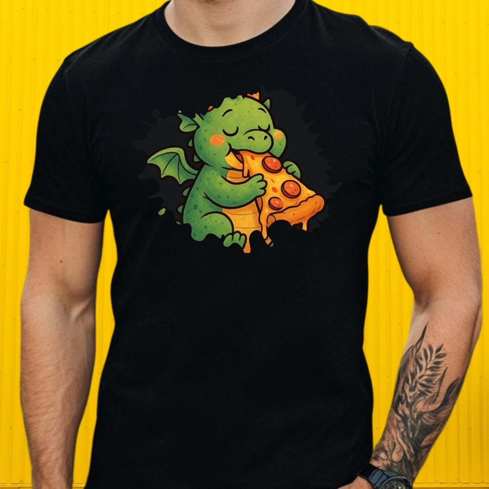 Little Dragon Eats Pizza Print Cotton Mens T-Shirt Size XS to 5XL