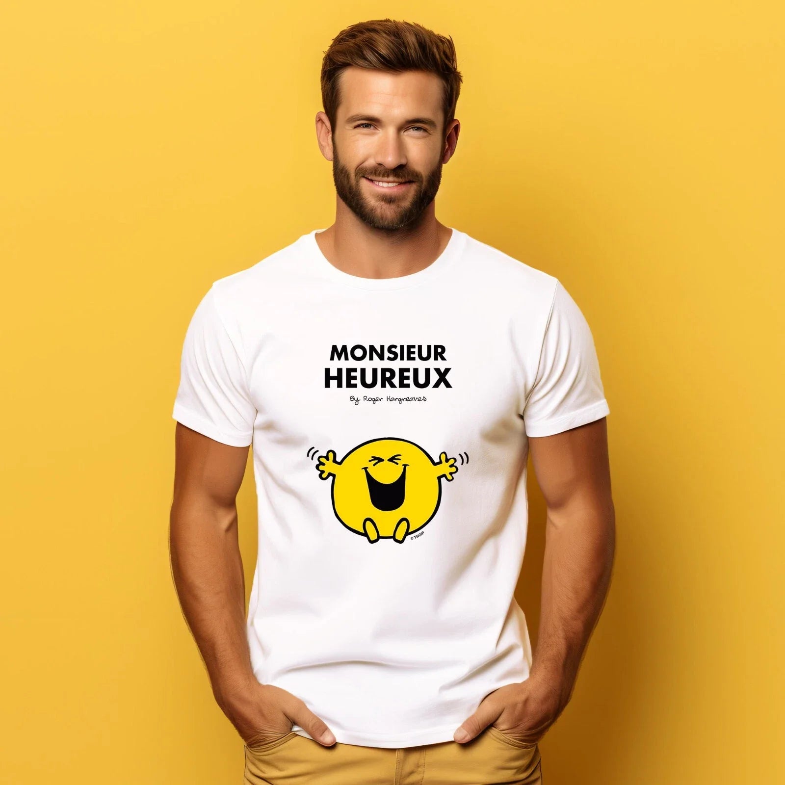 Men's Short Sleeve T-Shirt White, Happy Man