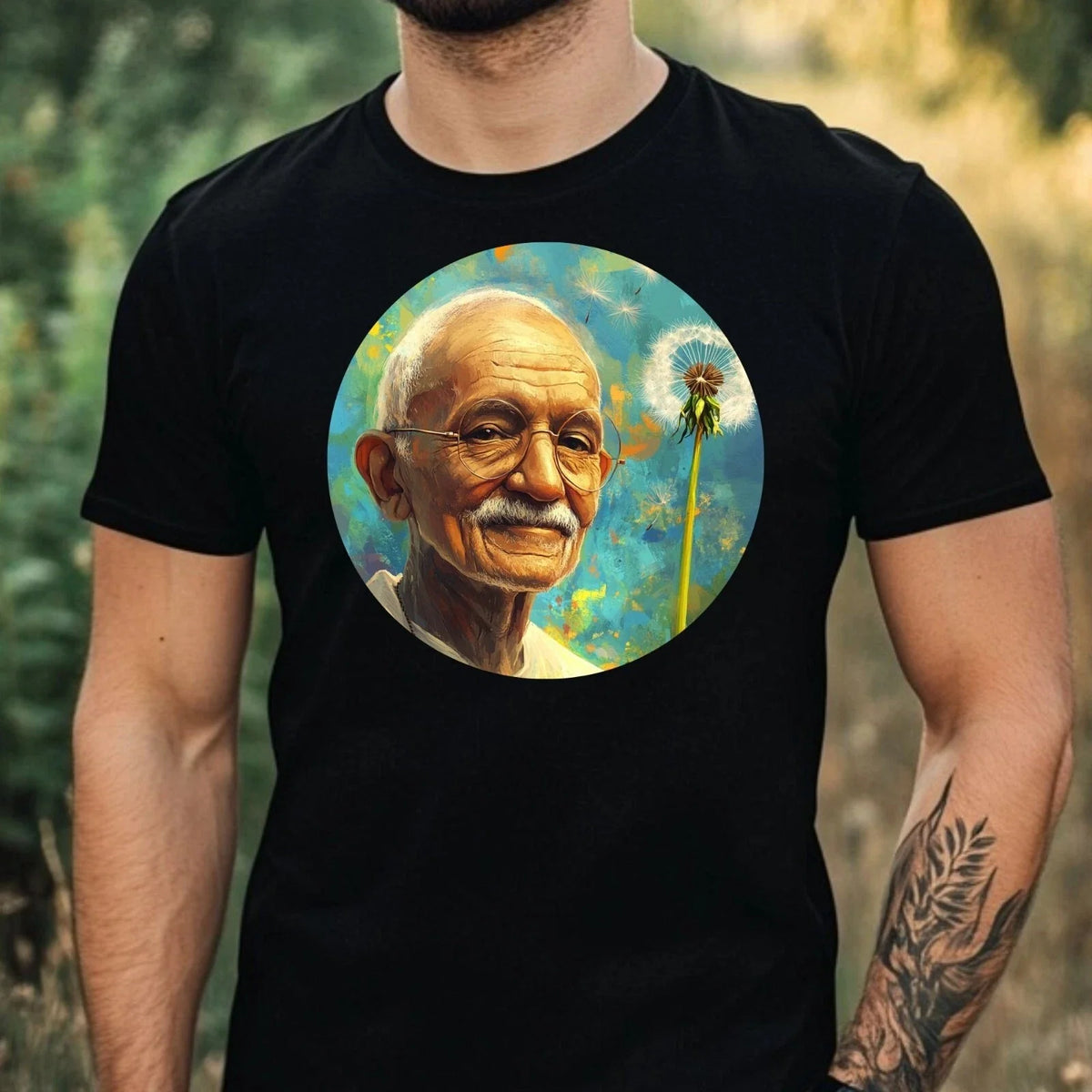 Mens Mahatma Gandhi Dandelion Print Cotton T-Shirt Size XS to 5XL