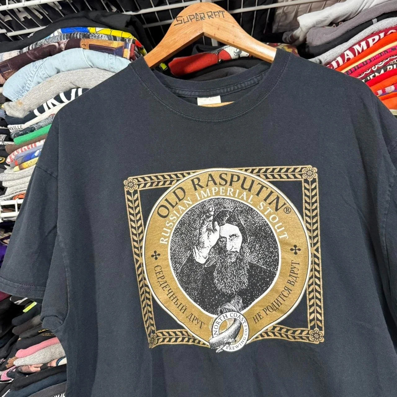 Y2K old Rasputin north coast brewing beer promo t shirt black