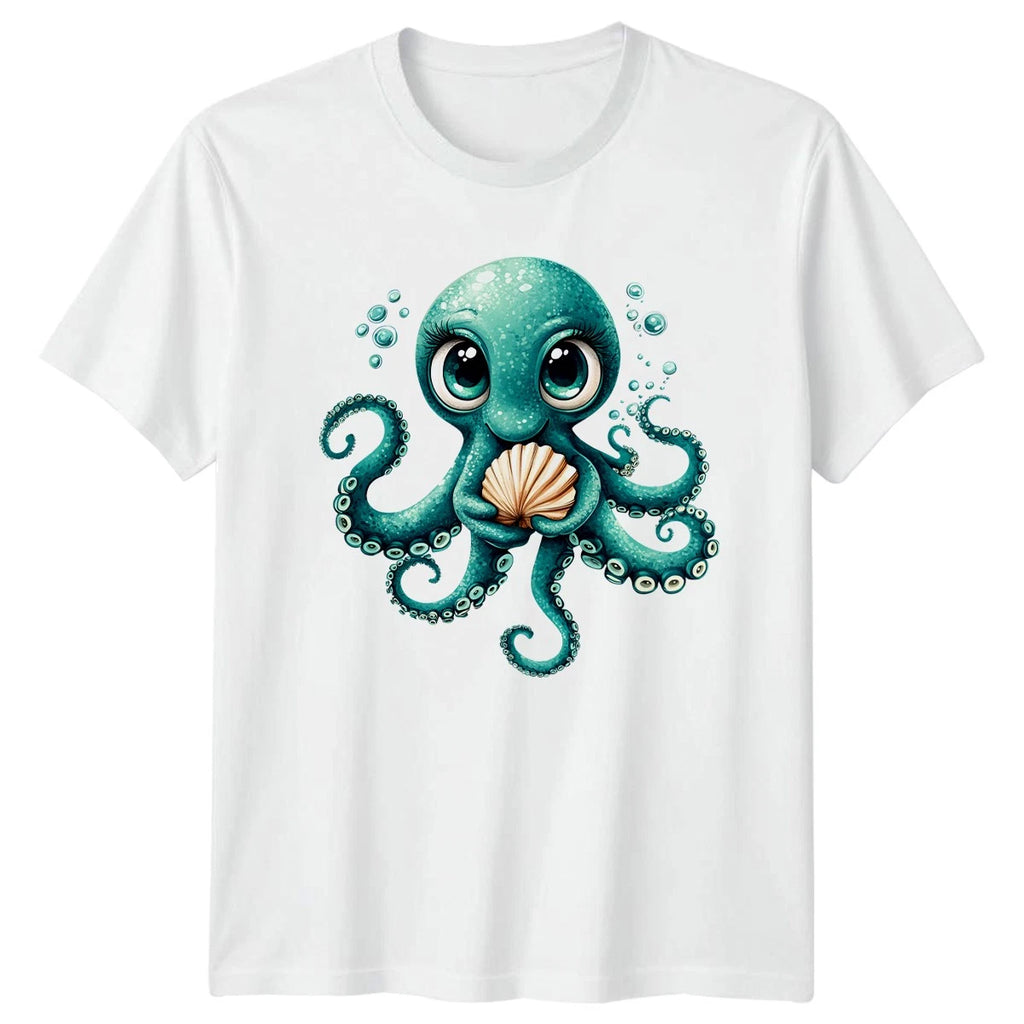 Cute Octopus Holding A Shell T-Shirt Ocean Life Gift For Him And Her