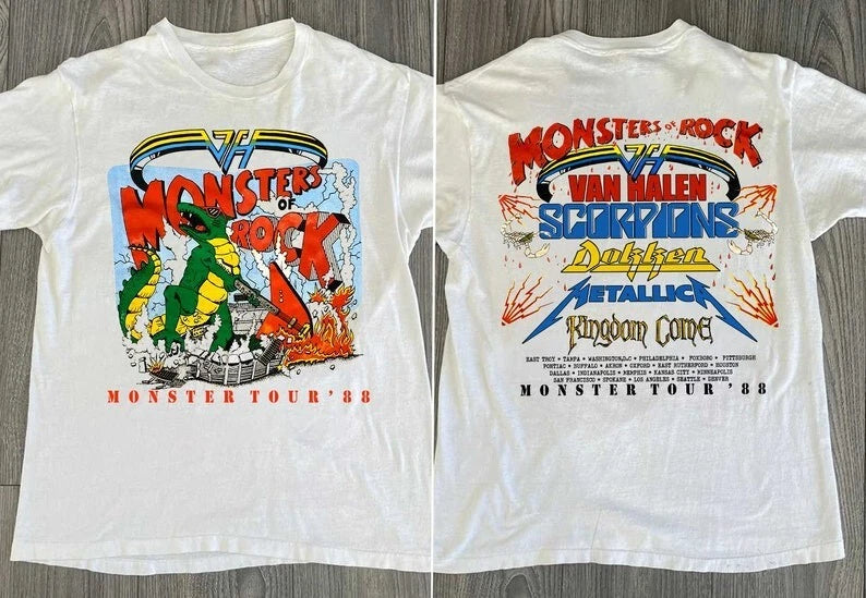 1988 Monsters Of Rock Tour Concert T-Shirt, Monsters Tour '88 Shirt White