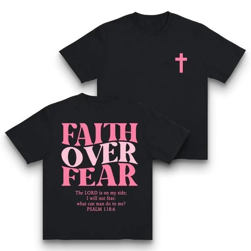 100% Cotton Faith Over Fear Graphic Tees - Vintage Trendy Urban Streetwear for F