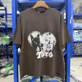 Retro Puppy Print Washed Distressed Tee Unisex  Summer Street Short Cotton Top