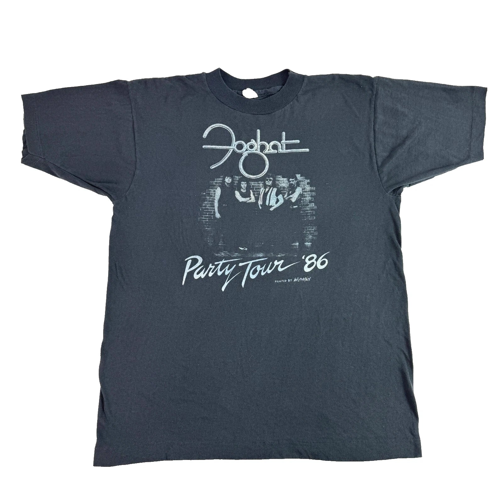 Vintage 80s Foghat T Shirt Party Tour 86 Faded Black English Rock N Roll Band XL