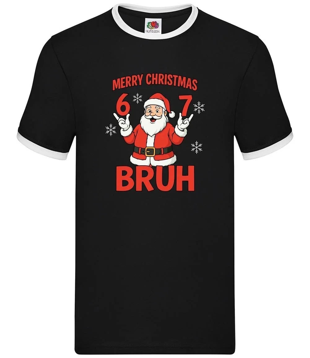 Merry Christmas Bruh - Men's Ringer - Six Seven 6 7 Meme Brainrot Funny