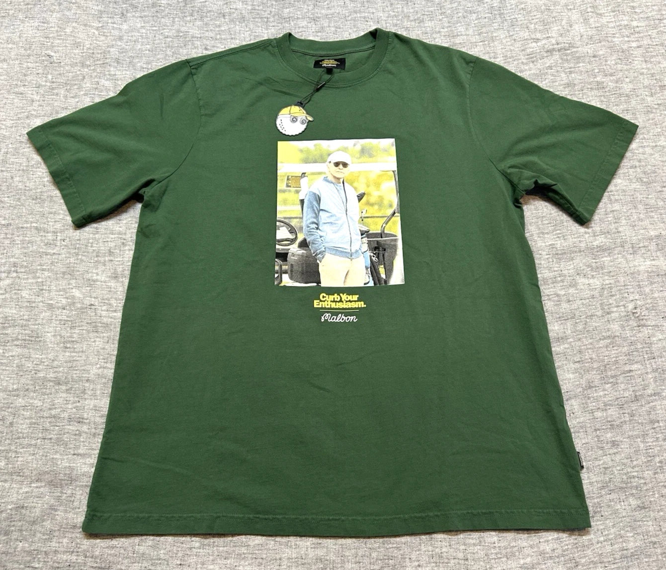 Malbon Shirt Mens Medium Green Short Sleeve Crewneck Curb Your Enthusiasm Yips