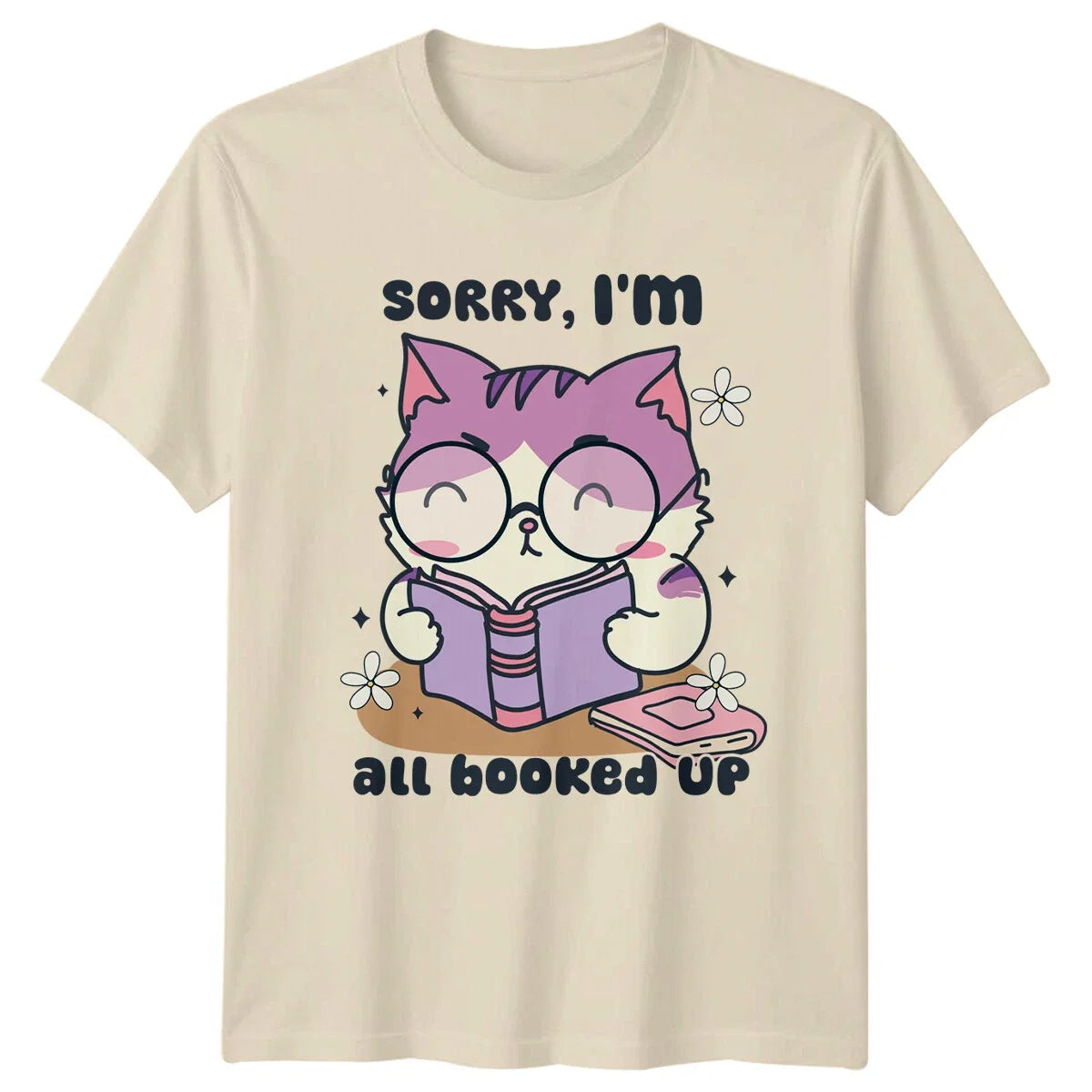Sorry, I'm All Booked Up Cat Reading T-Shirt, Cute Book Lover Tee