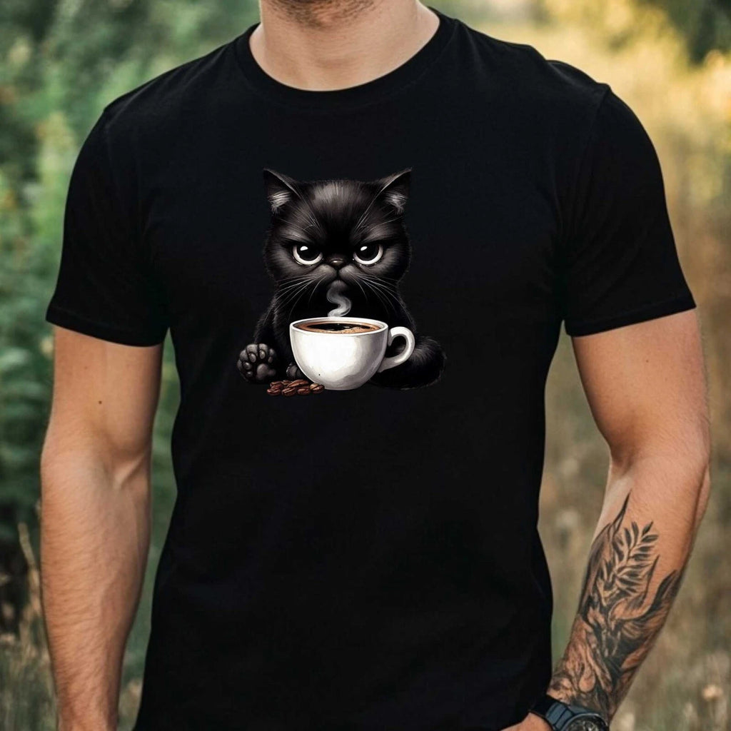 Mens Grumpy Black Cat Print Cotton T-Shirt Size XS to 5XL