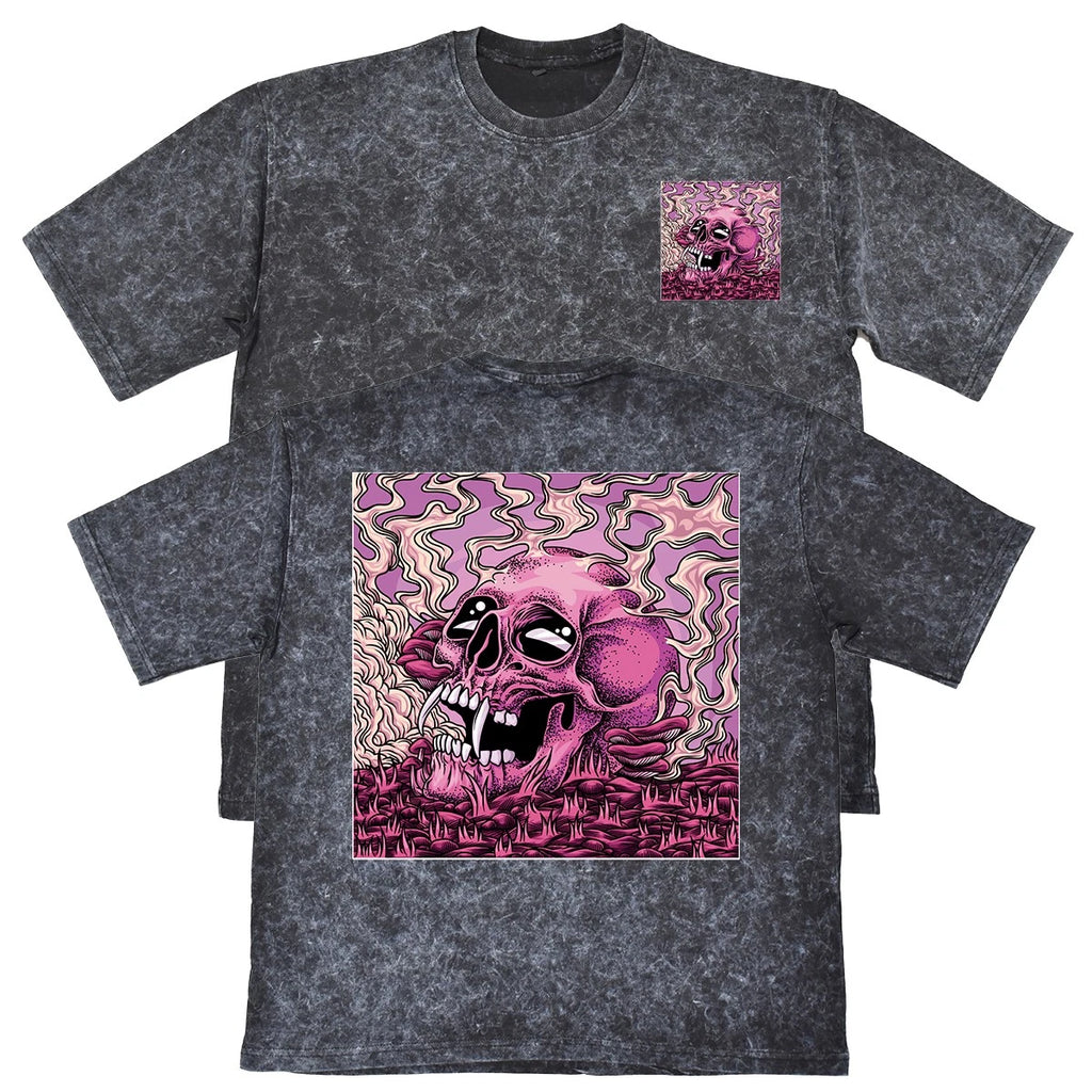 Psychedelic Skull Mens Carbon Grey 240gsm French Terry Acid Wash T-Shirt