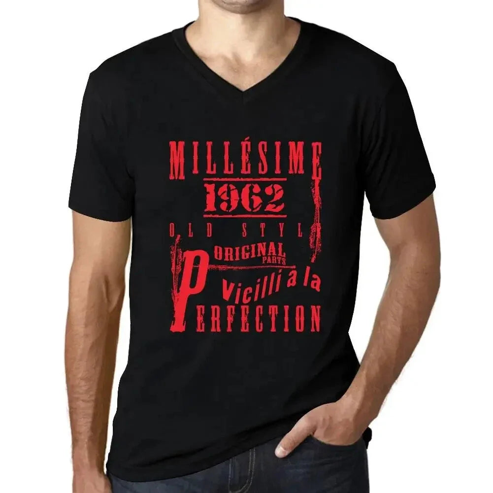 Men's Graphic T-Shirt V Neck Vintage Aged to Perfection 1962 – Millésime Vieilli