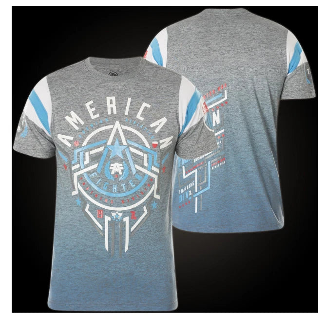$45 AMERICAN FIGHTER Grey PHILMONT Athletic Workout Gym Graphic T-shirt NWT