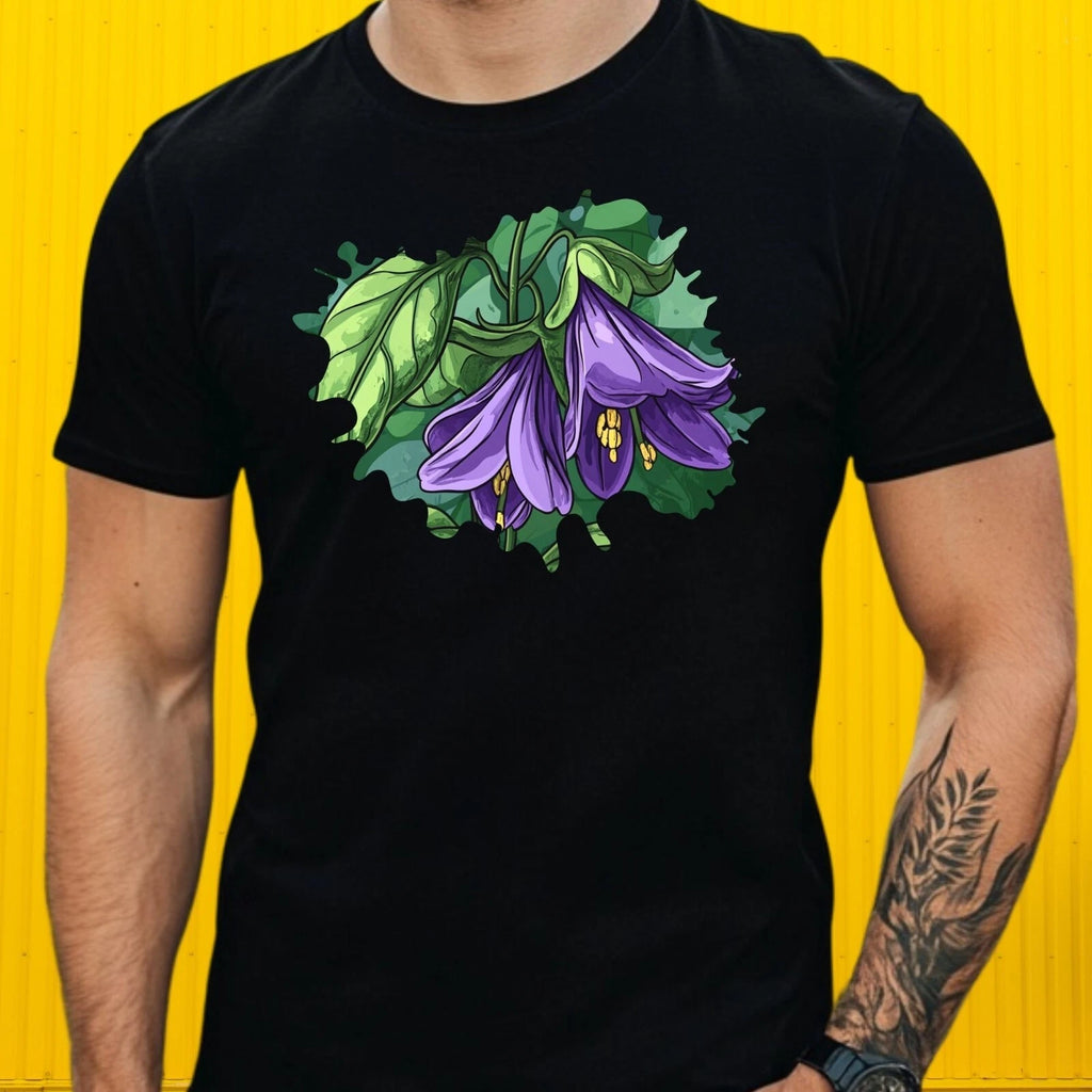 Mens Nightshade Flower Motif Cotton T-Shirt Size XS to 5XL