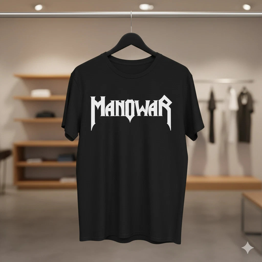 Manowar Logo T-Shirt Black Heavy Metal Band Classic Rock Tee - T536
