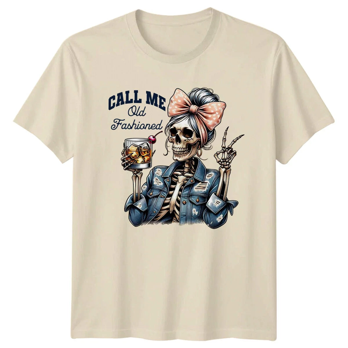 Gothic Skeleton Call Me Old Fashioned T-Shirt, Skeleton Peace Sign