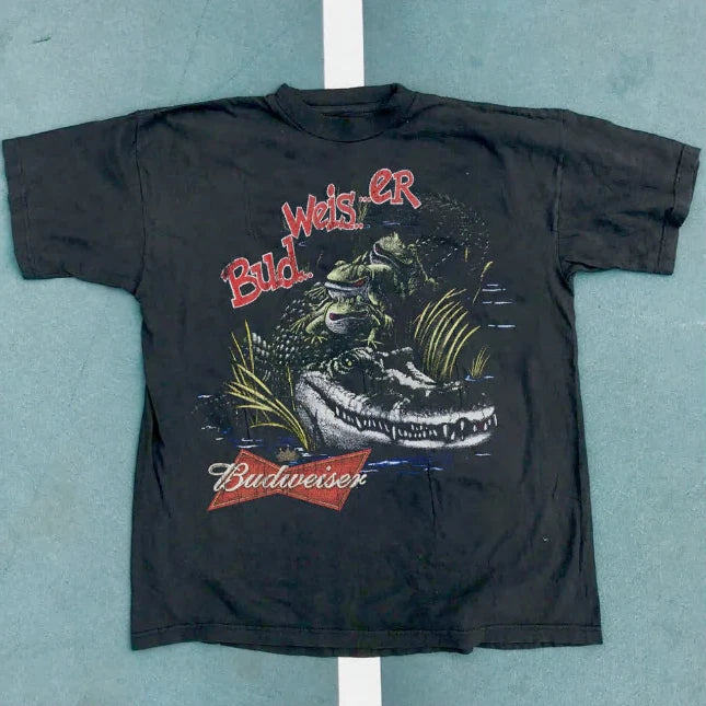 Budweiser Gator Frogs T Shirt Vintage Grunge Y2K Tapout Goth Emo Beer Indie 90s