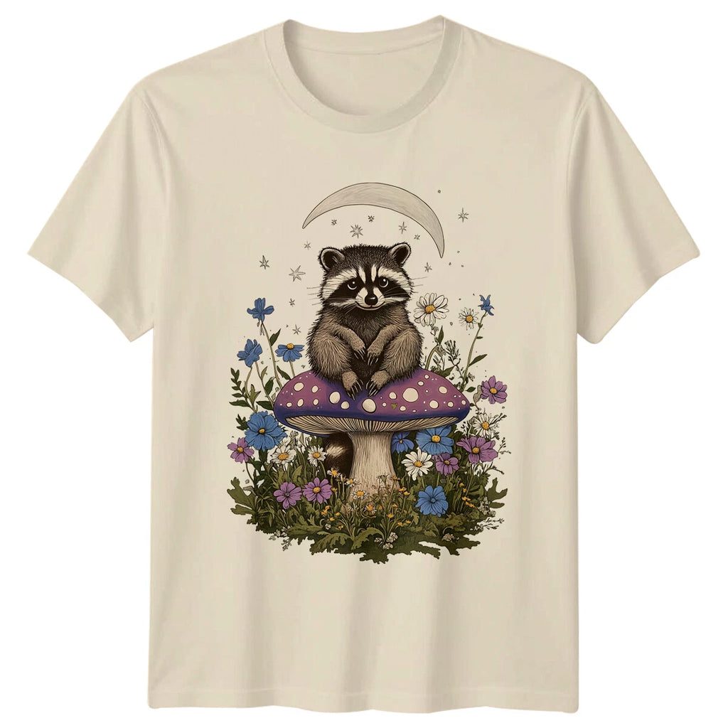 Raccoon On Mushroom T-Shirt Cute Animal T-Shirt
