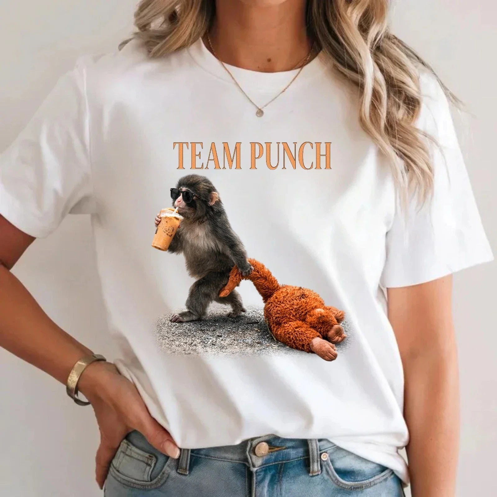 Team Punch Monkey Meme T-Shirt Viral Japanese Macaque Animal Hustle Gift Tee Top