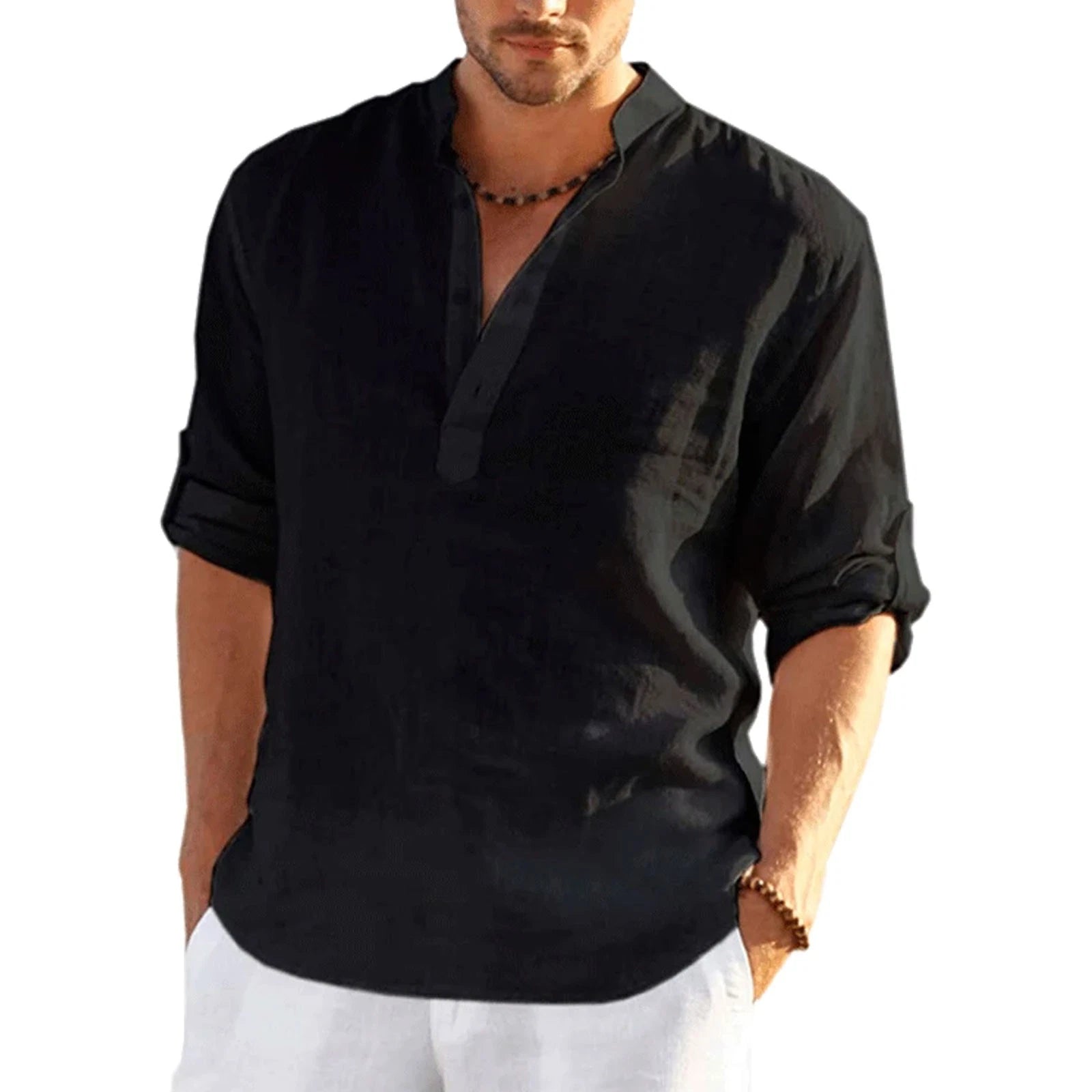 Mens Short Sleeve Linen Shirt Casual Baggy Button-down Solid Tops Hawaiia Blouse