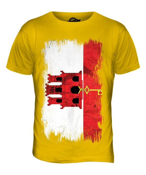 GIBRALTAR GRUNGE FLAG MENS T SHIRT TEE SHIRT XS S M L XL 2XL 3XL 4XL 5XL