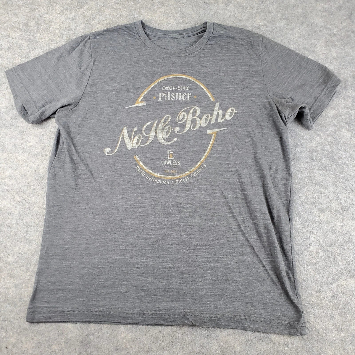 Lawless Brewing Company Shirt Men Large Gray Crew Neck Short Sleeve Graphic Beer