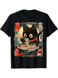 Kawaii Cat Eating Ramen Noodles Anime Gift Girls Women T-Shirt L