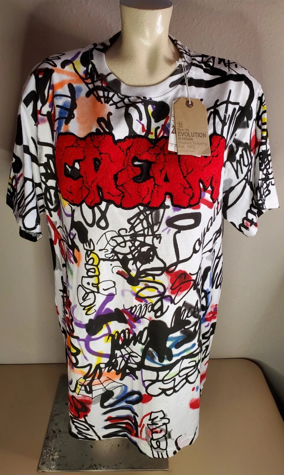 New Evolution In Design CREAM Cash Rules Everything Around Me Graffiti Shirt 2XL