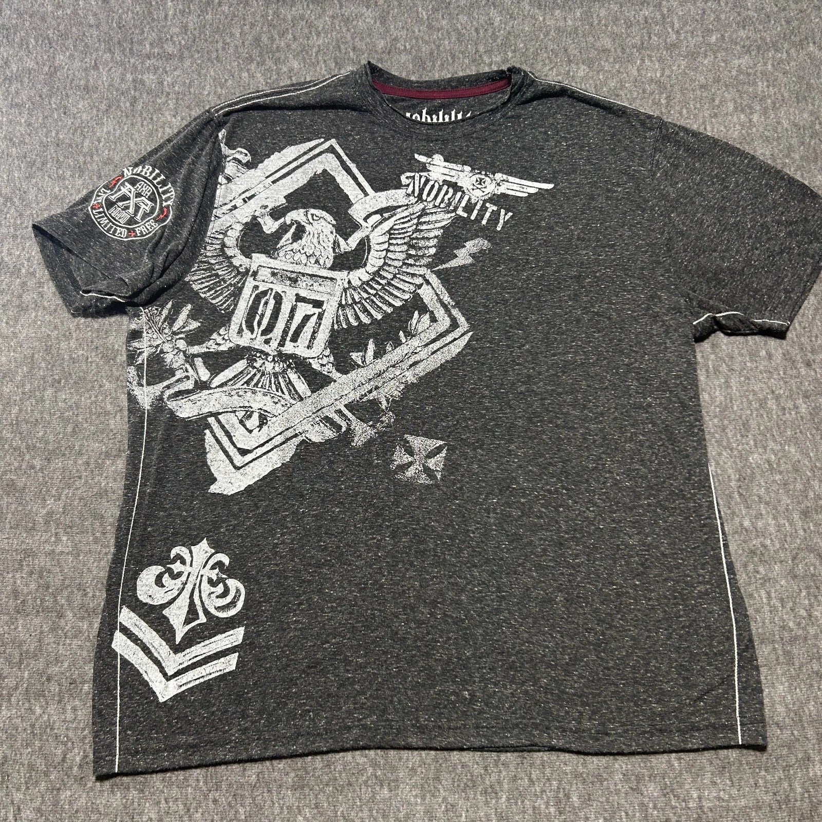 Nobility Mens Shirt Grey XX-LargeAll Over Graphic Eagle Embroidered 2XL Y2K