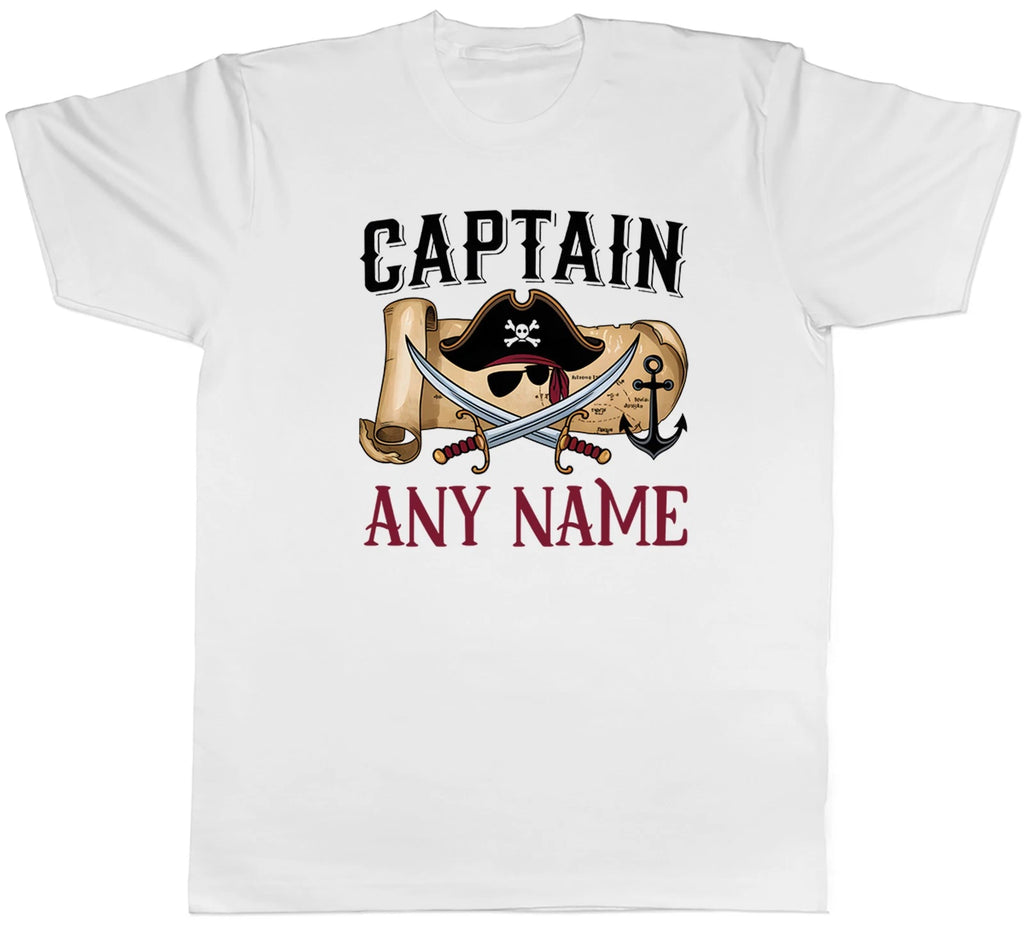 Personalised Captain Any Name Pirate Hat Patch Mens T-Shirt Tee Gift Top