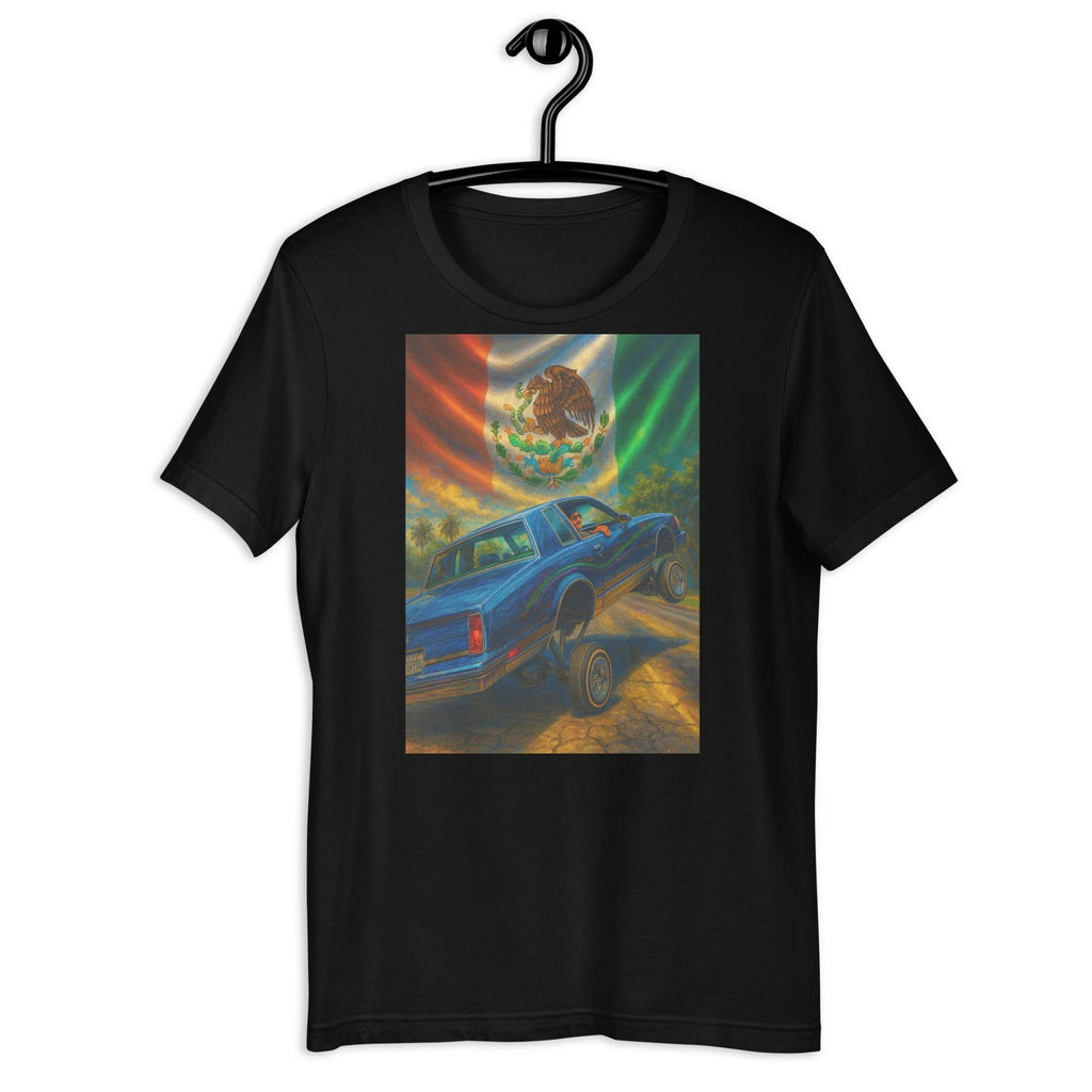 Mexican Flag Lowrider Hopping Car Chicano Street Art T-Shirt Design!