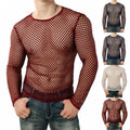 Men Net Blouse Long Sleeve Mesh Shirt Mens Casual Crew Neck Muscle Top Fishnet