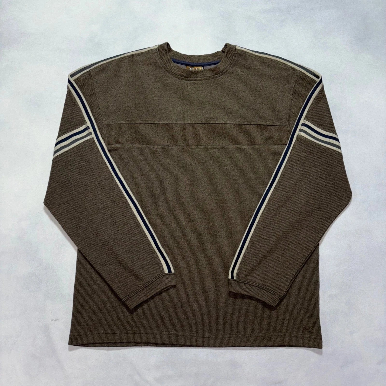 Vintage XG Striped Long Sleeve T-Shirt Men's Medium Brown Ribbed Surf Skate Y2K