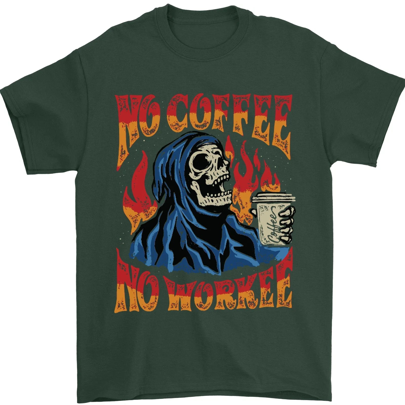 No Coffee No Work Funny Skull Grim Reaper Mens T-Shirt 100% Cotton