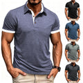 Short Sleeve Slim Fit Men T-Shirt Pullover Top with Lapel and Front Buttons