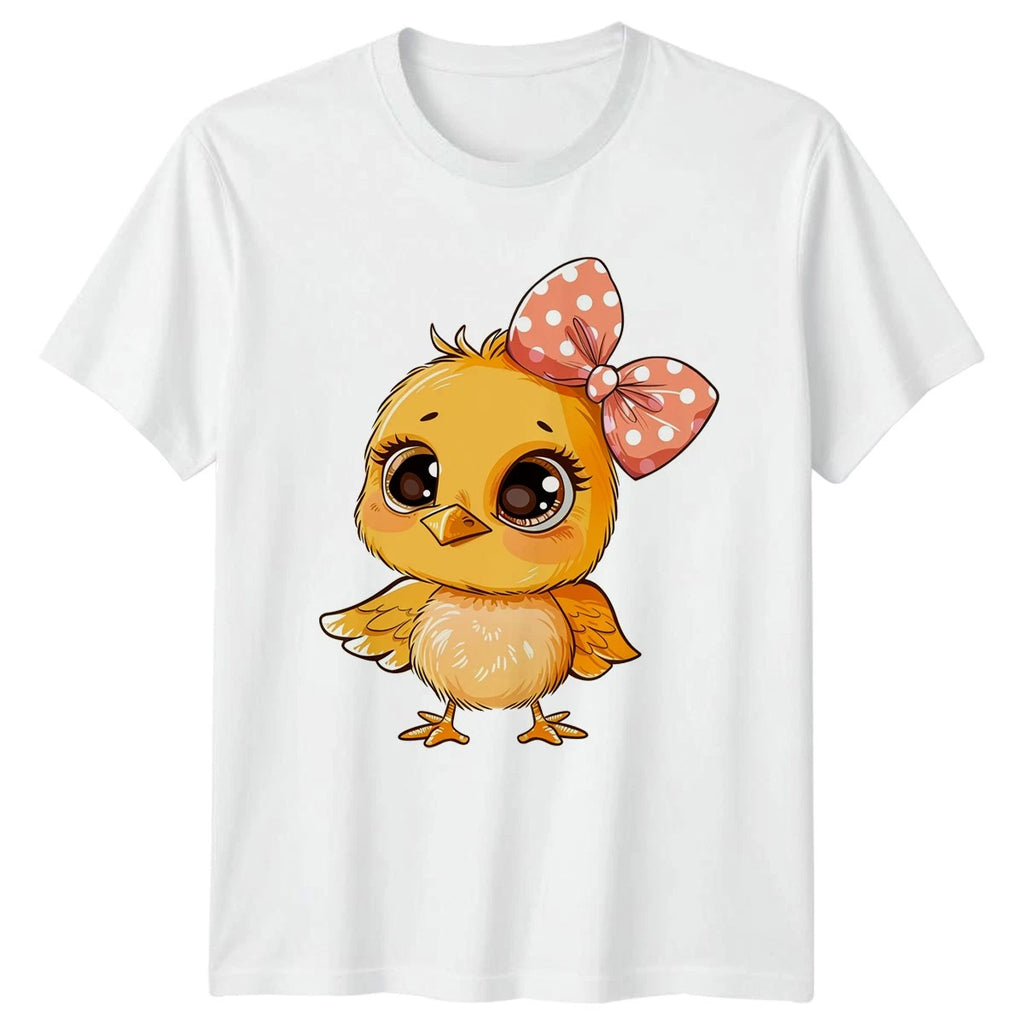 Cute Chicken Chick Bow Print Womens T-Shirt Baby Chick Farm Animal Birthday