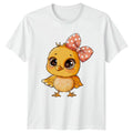Cute Chicken Chick Bow Print Womens T-Shirt Baby Chick Farm Animal Birthday