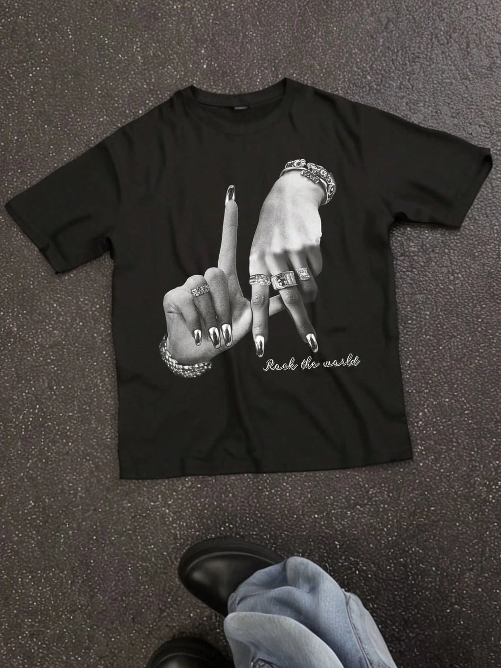 Punk Rock Hand Gesture Aesthetic Graphic T Shirt
