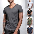 Men's Casual Slim Fit Polyester T Shirt Short Sleeve V Neck Fitness Activewear