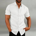 Men's Linen Shirt Casual Slim Shirts Short Sleeve Button Down Tops Blouse