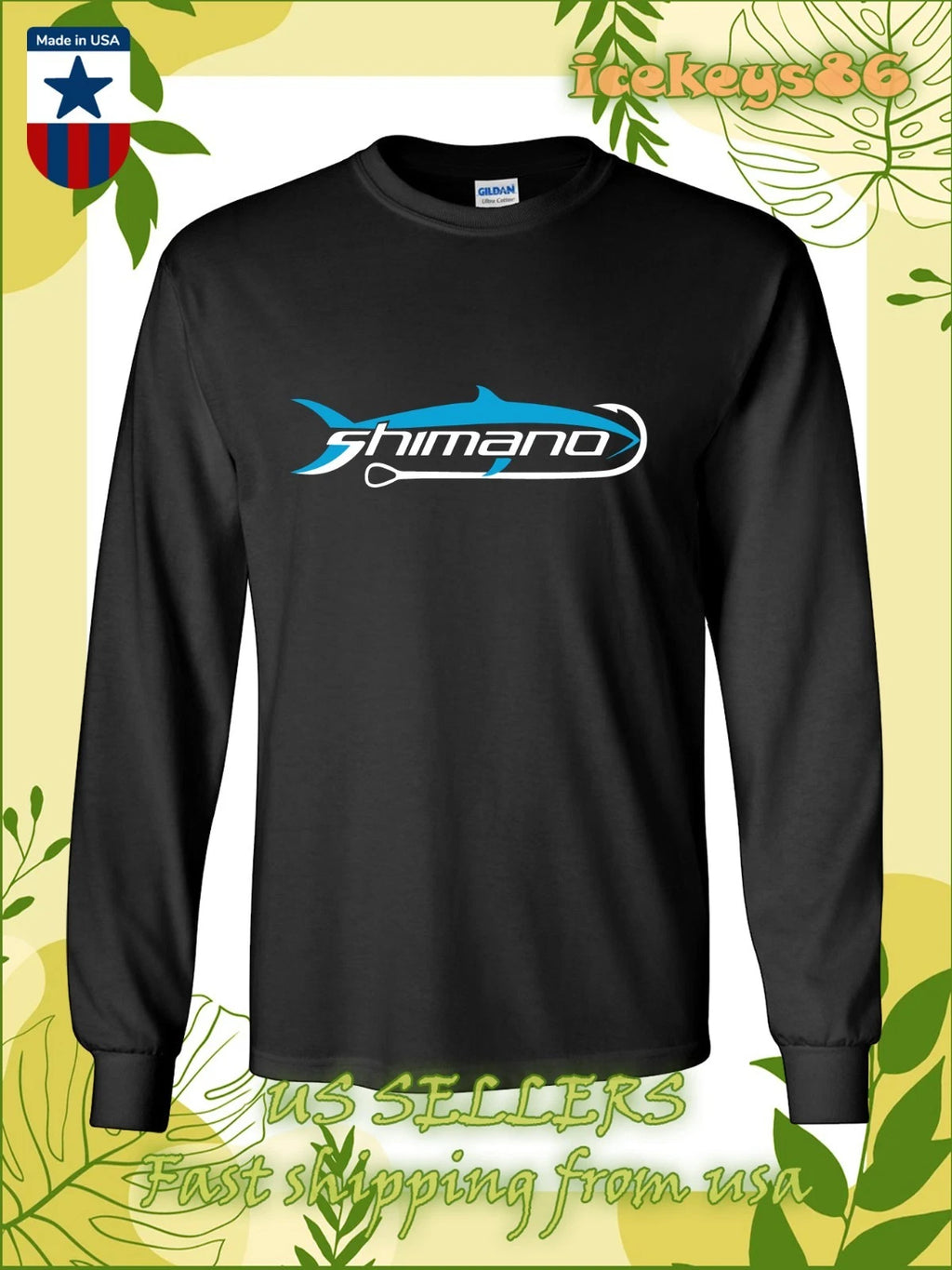 New Tee Hook On Shimano Fishing Logo Men's Long Sleeve T-Shirt American T-Shirt